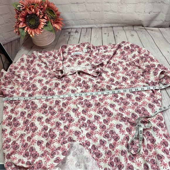 NWOT Caribbean pink palm print tropical hawaiian camp Button Down Shirt sz 2XT - Picture 5 of 7